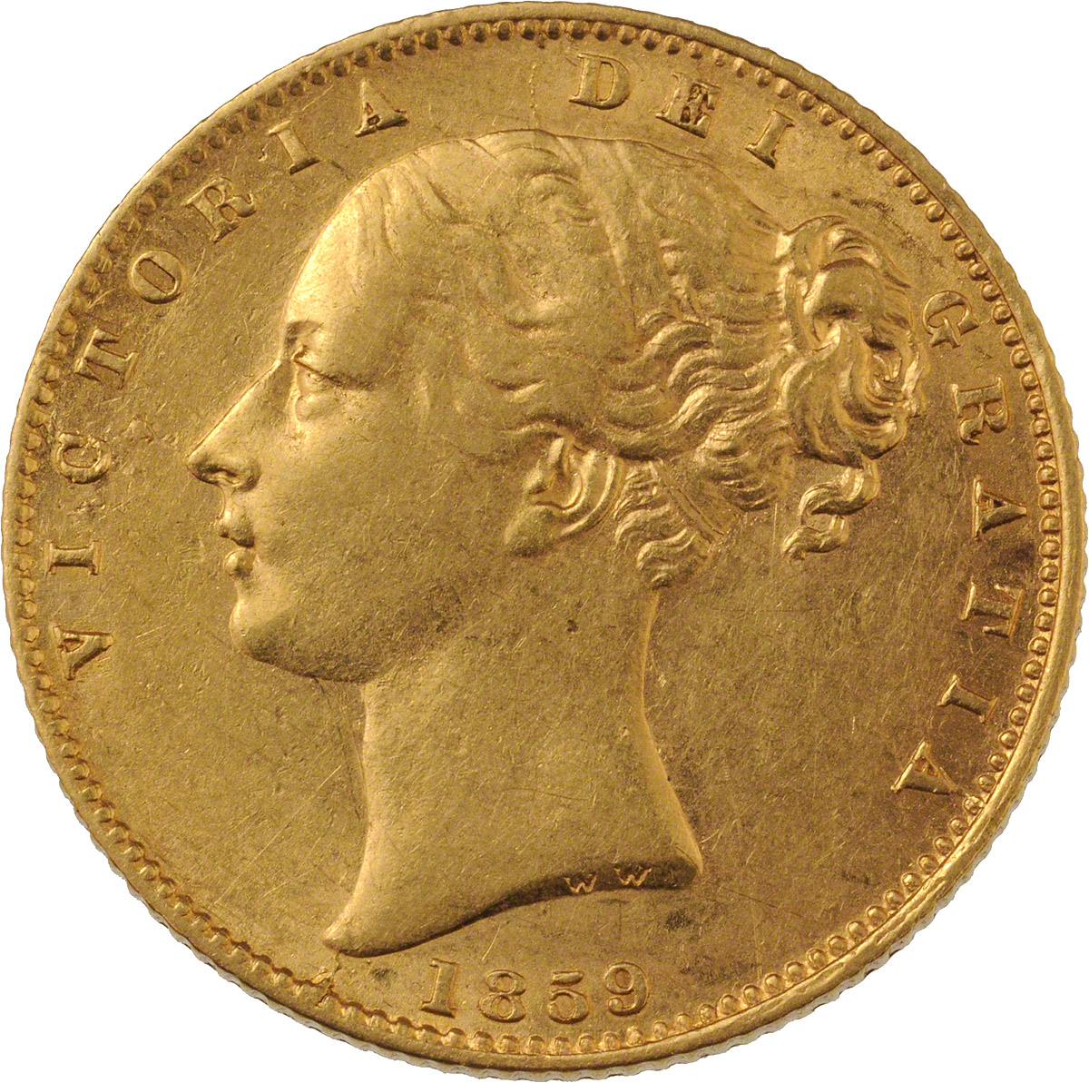 Obverse Face of a 1859-Ansell-Gold-Sovereign