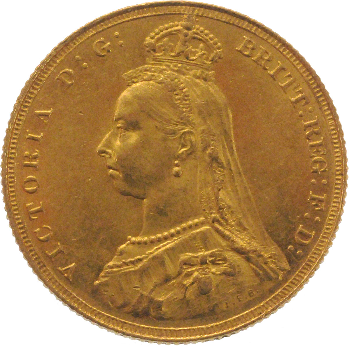 Obverse Face of a 1887-Gold-Sovereign-Victoria-Jubilee-Head-St-George-London-Mint
