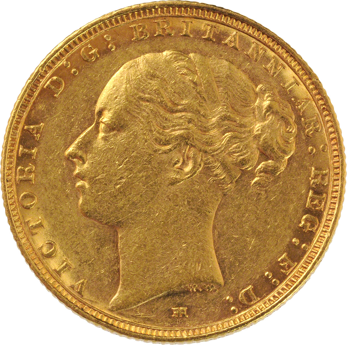 Obverse Face of a 1887-Gold-Sovereign-Victoria-Young-Head-St-George-Melbourne-Mint