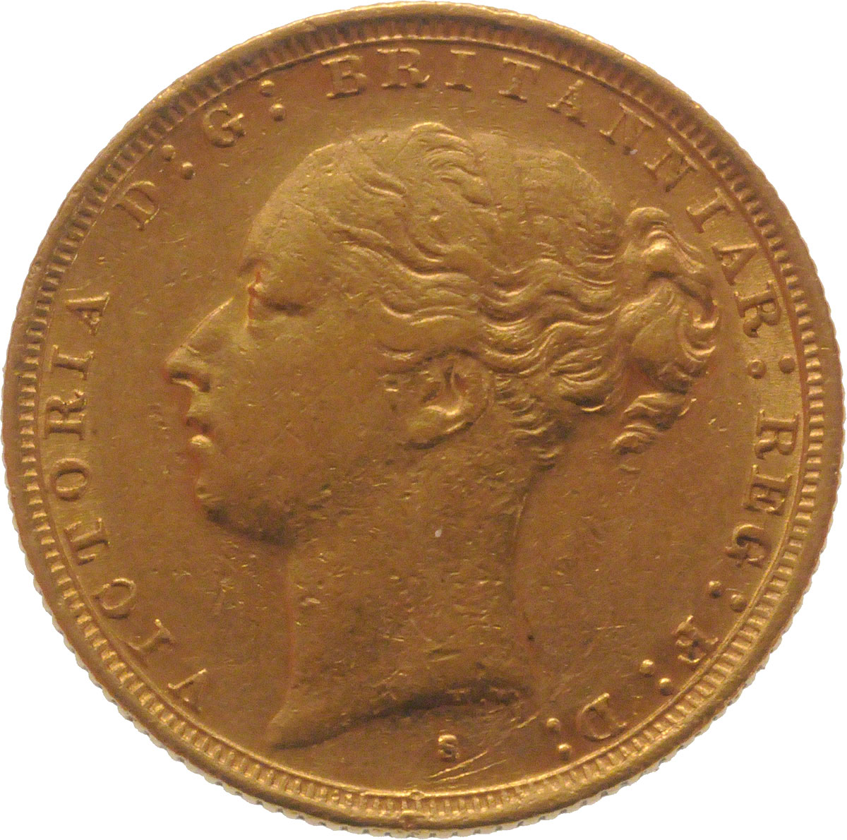 Obverse Face of a 1887-Gold-Sovereign-Victoria-Young-Head-St-George-Sydney-Mint