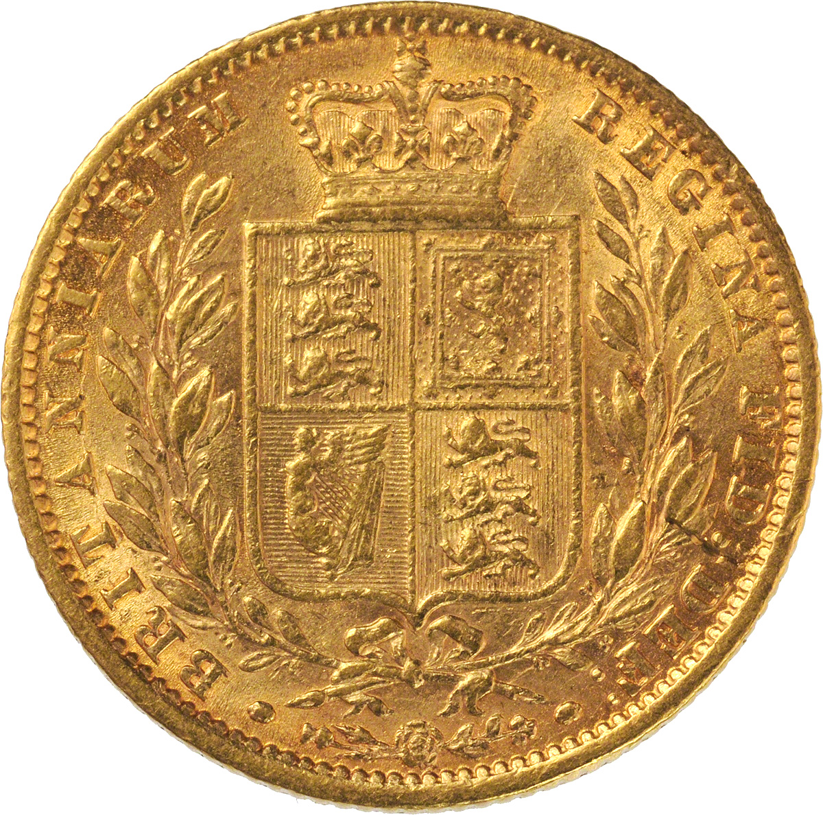 1863 gold sovereign : victoria (young head) shield